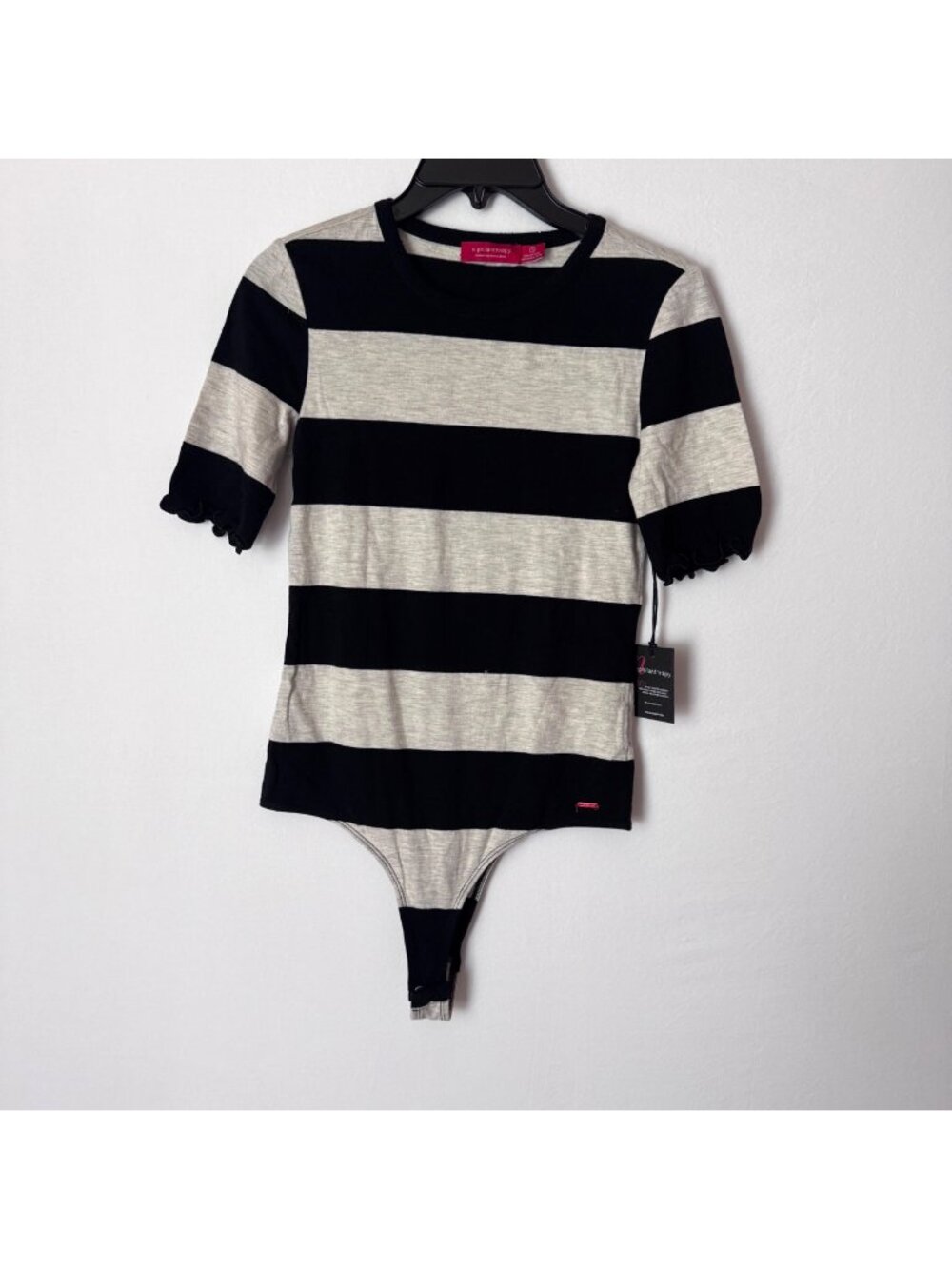 n:Philanthropy Women Black Gray Striped Short Sleeve Bodysuit Size S
